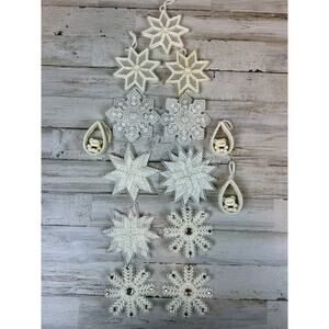 Vtg Handmade Christmas Ornaments Lot 14 Plastic Canvas Snowflakes Stars Bears